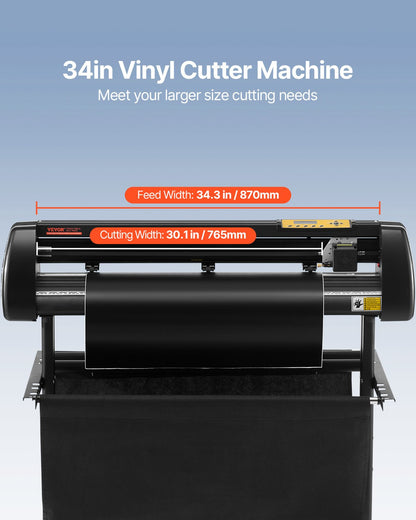 Vinyl Cutter, 34Inch Bundle, Vinyl Cutter Machine, Manual Vinyl Printer, LCD Display Plotter Cutter Sign Cutting with Signmaster Software for Design and Cut, with Supplies, Tools