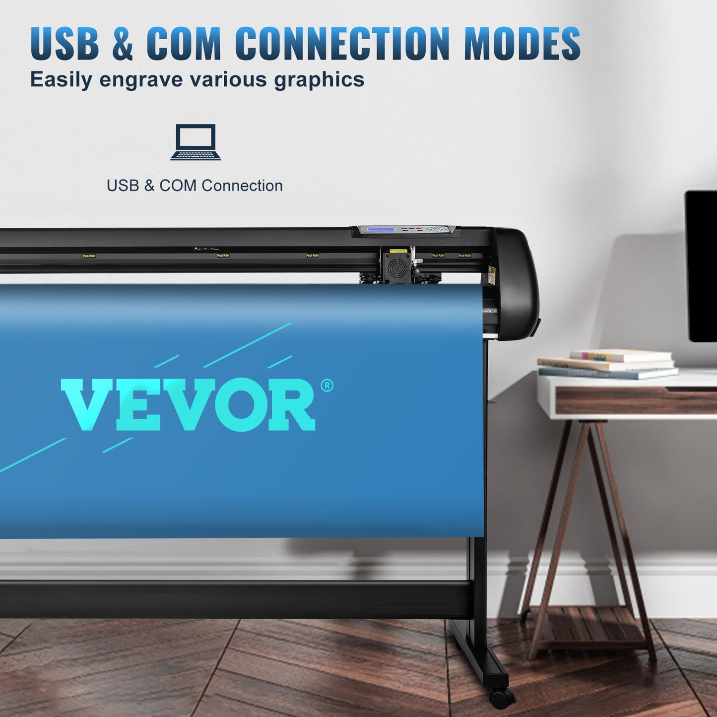 Vinyl Cutter, 53inch Vinyl Cutter Plotter with Stand, Adjustable Speed Force for Sign Making Vinyl Plotter, SignMaster Software Vinyl Tape Tools Vinyl Printer Available with COM/USB/Bluetooth