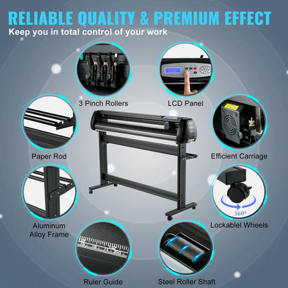 Vinyl Cutter, 53inch Vinyl Cutter Plotter with Stand, Adjustable Speed Force for Sign Making Vinyl Plotter, SignMaster Software Vinyl Tape Tools Vinyl Printer Available with COM/USB/Bluetooth