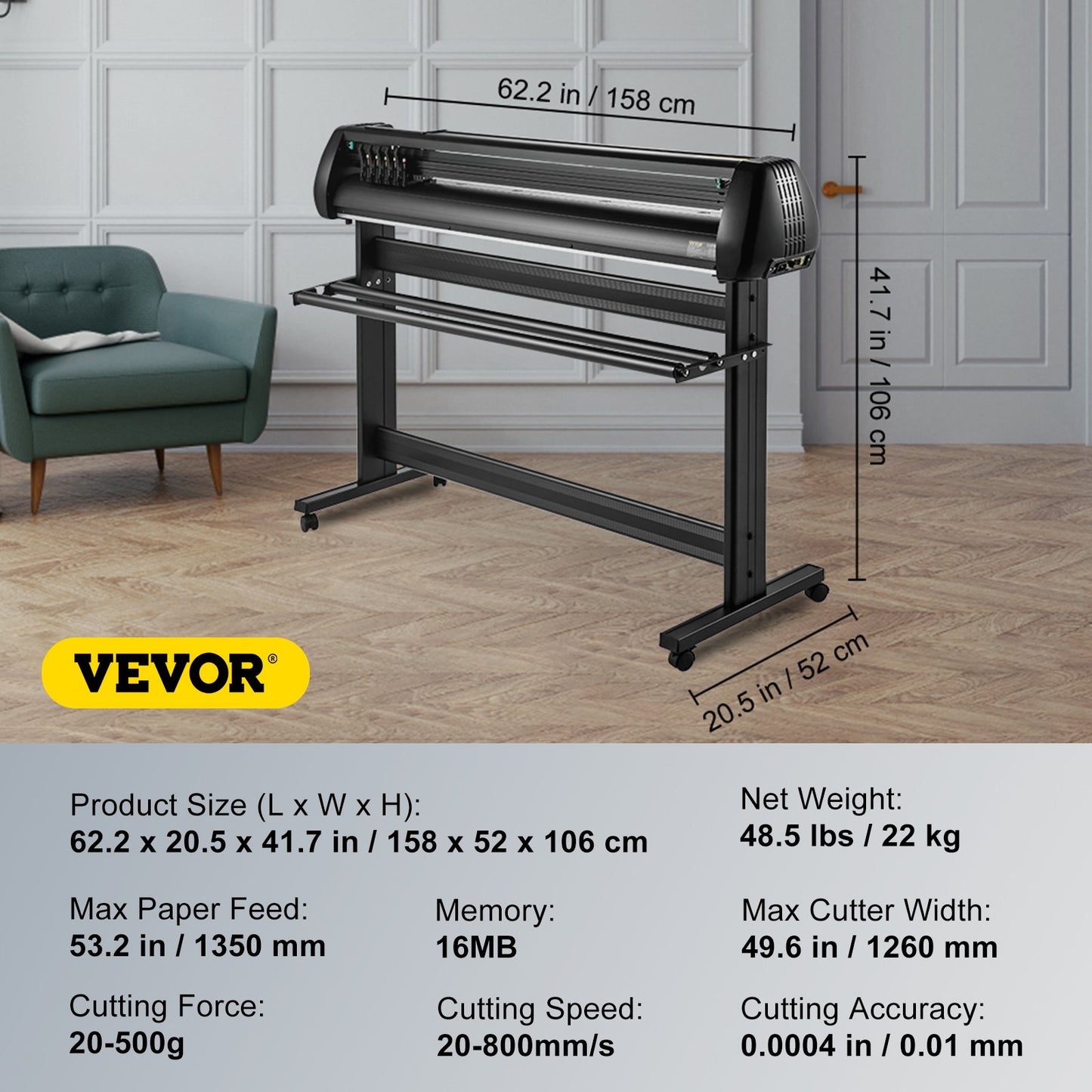 Vinyl Cutter, 53inch Vinyl Cutter Plotter with Stand, Adjustable Speed Force for Sign Making Vinyl Plotter, SignMaster Software Vinyl Tape Tools Vinyl Printer Available with COM/USB/Bluetooth