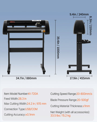 Vinyl Cutter Machine, 28inch Vinyl Plotter, LCD Display Plotter Cutter, Adjustable Double-Spring Pinch Rollers Sign Cutting Plotter, Plotter with Signmaster Software for Design and Cut