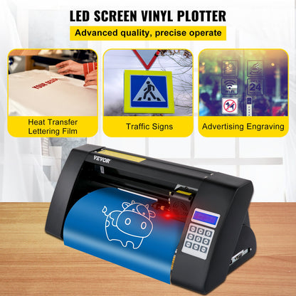 Vinylskärare, 375 mm vinylplotter, LED-skärmplotterskärare, halvautomatisk inbyggt optiskt öga för exakt styrning, kompatibel med SignMaster-programvaran för Windows System Desktop Design