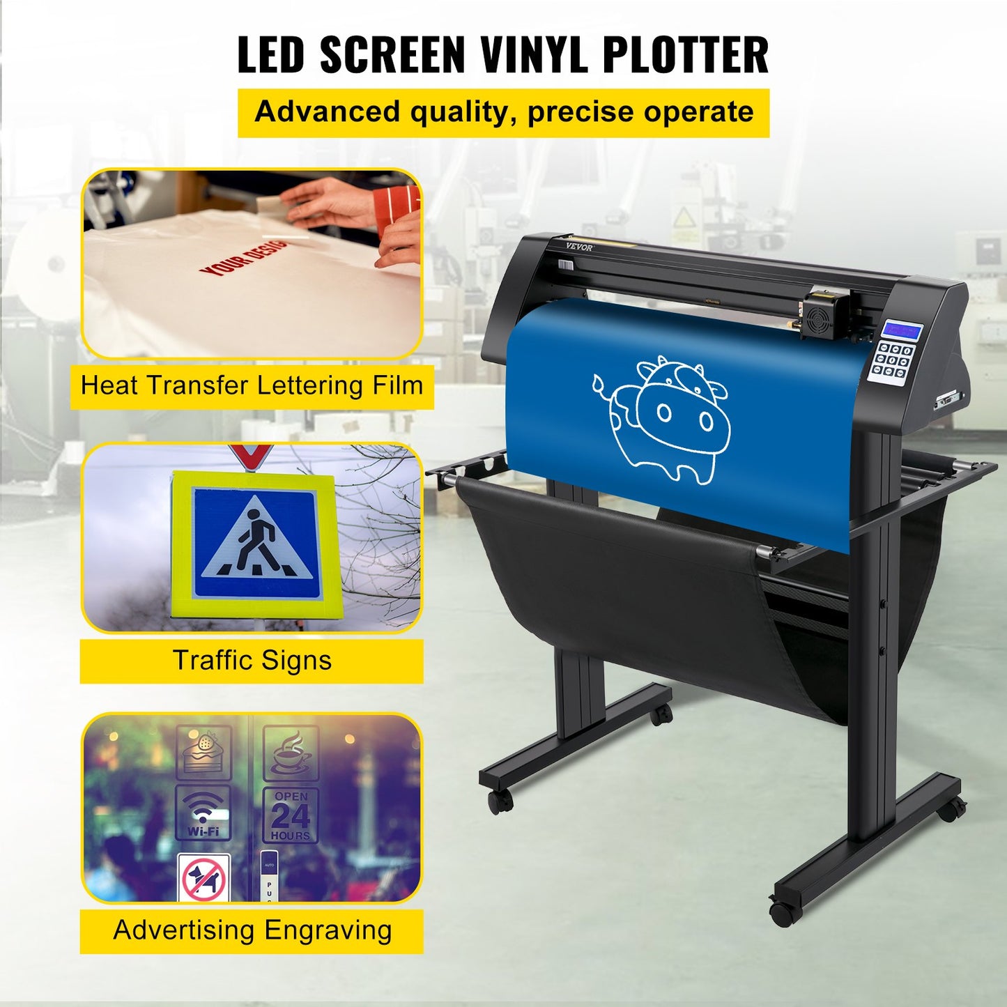 Vinyl cutter, 720mm vinyl plotter, LED screen plotter cutter, semi-automatic built-in optical eye for precise control, compatible with SignMaster software for Windows systems with stand
