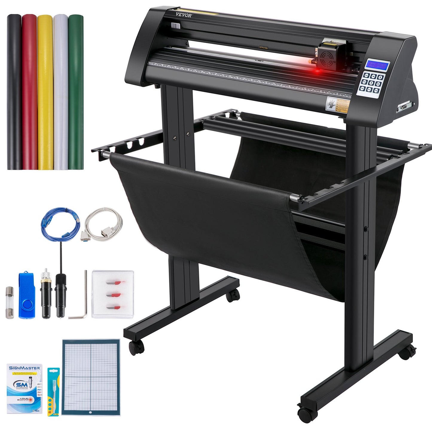 Vinylschneider, 870 mm Vinylplotter, LED-Bildschirmplotterschneider, halbautomatisches integriertes optisches Auge für präzise Führung, kompatibel mit SignMaster-Software für Windows-Systeme mit Ständer