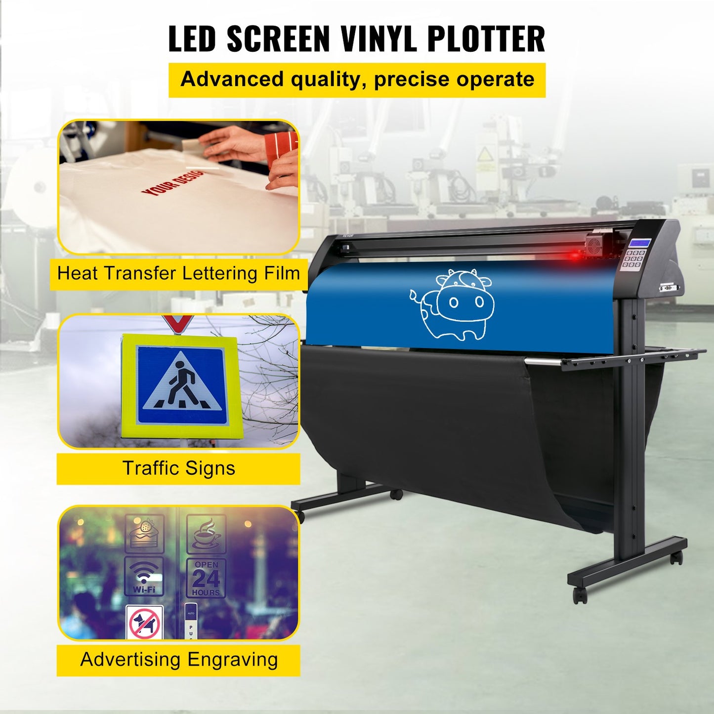 Vinyl cutter, 1350mm vinyl plotter, LED screen plotter cutter, semi-automatic built-in optical eye, compatible with SignMaster software for Windows systems with stand