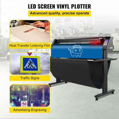 Vinyl cutter, 1350mm vinyl plotter, LED screen plotter cutter, semi-automatic built-in optical eye, compatible with SignMaster software for Windows systems with stand
