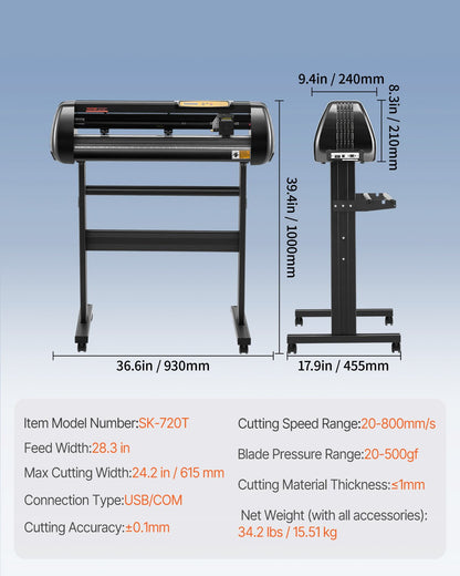 Vinyl Cutter Machine, Upgraded 28 Inch Paper Feed Cutting Plotter Bundle, Adjustable Force & Speed Vinyl Printer with Powerful Stepper Motors, Signmaster Software Compatible with Windows System