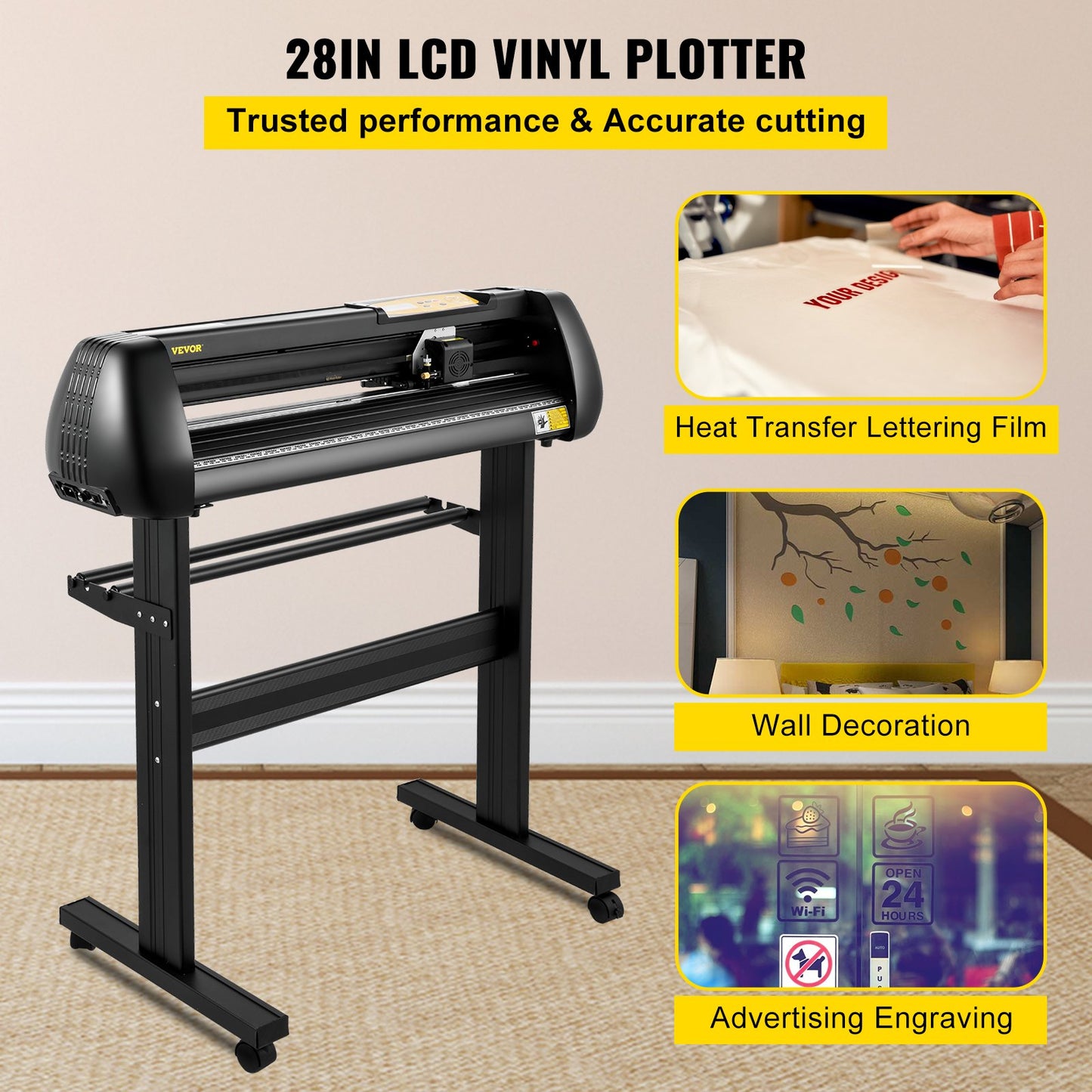 Vinyl Cutting Machine, 28 Inch Cutting Plotter, Adjustable Speed and Power, DIY Cutting Machine Kit for Signs Banner Stickers with Floor Stand SignMaster Software Tools for Windows