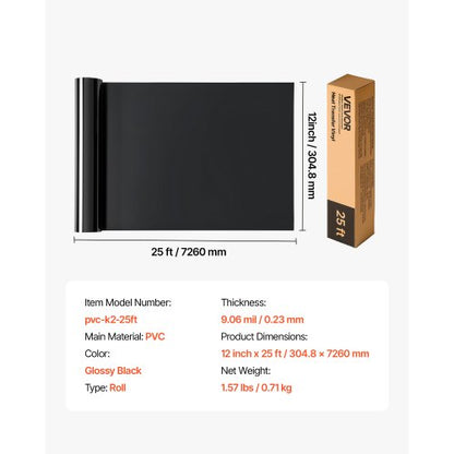 Värmeöverföringsvinyl HTV Strykvinylrulle 304,8 x 7260 mm Glansig svart |  EU
