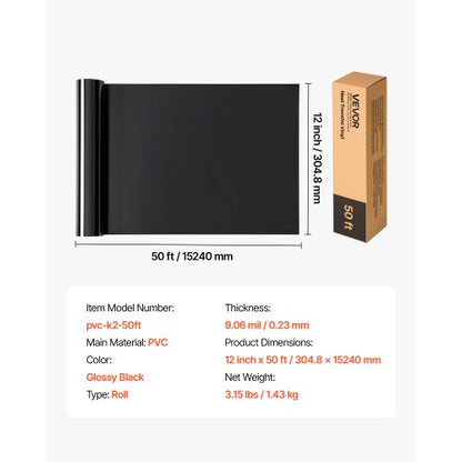 Värmeöverföringsvinyl HTV Strykvinylrulle 304,8 x 15240 mm Glansig svart |  EU