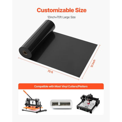 Värmeöverföringsvinyl HTV Strykvinylrulle 304,8 x 21336 mm Glansig svart |  EU