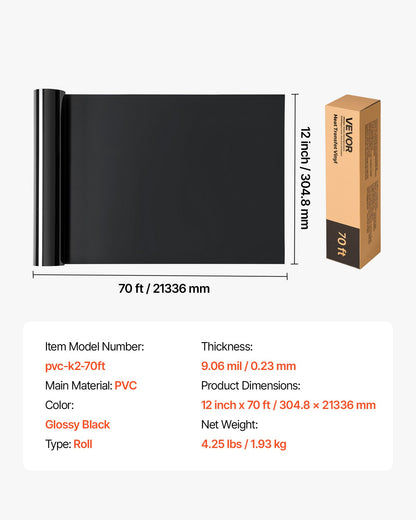 Heat Transfer Vinyl, 12 in x 70 ft, Glossy Black HTV Iron on Vinyl Roll, Easy to Cut and Weed, Strong Adhesion, Compatible with Cutting Machines, for Various Materials, T-shirts, Pillows, Hats