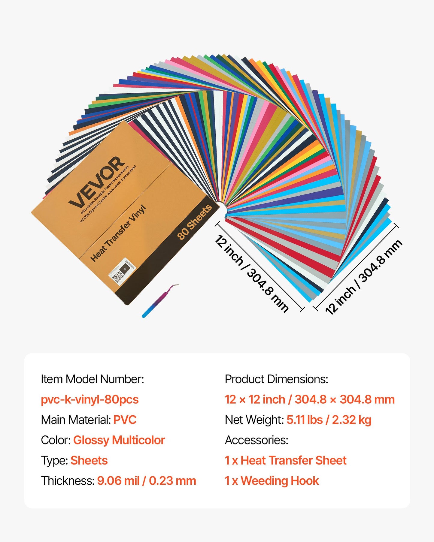 Heat Transfer Vinyl, 80 Pack, 12 x 12 in, Assorted Colors HTV Iron on Vinyl Bundle, Easy to Cut and Weed, with Accessories, Compatible with Cutting Machines, for Various Materials, T-shirts