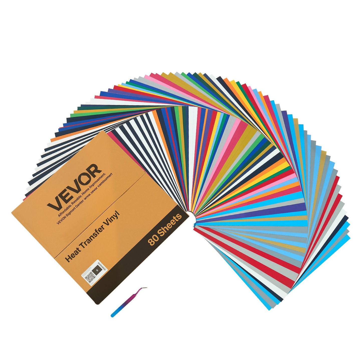 Heat Transfer Vinyl, 80 Pack, 12 x 12 in, Assorted Colors HTV Iron on Vinyl Bundle, Easy to Cut and Weed, with Accessories, Compatible with Cutting Machines, for Various Materials, T-shirts