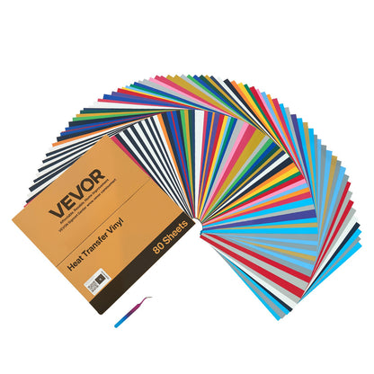 Heat Transfer Vinyl, 80 Pack, 12 x 12 in, Assorted Colors HTV Iron on Vinyl Bundle, Easy to Cut and Weed, with Accessories, Compatible with Cutting Machines, for Various Materials, T-shirts