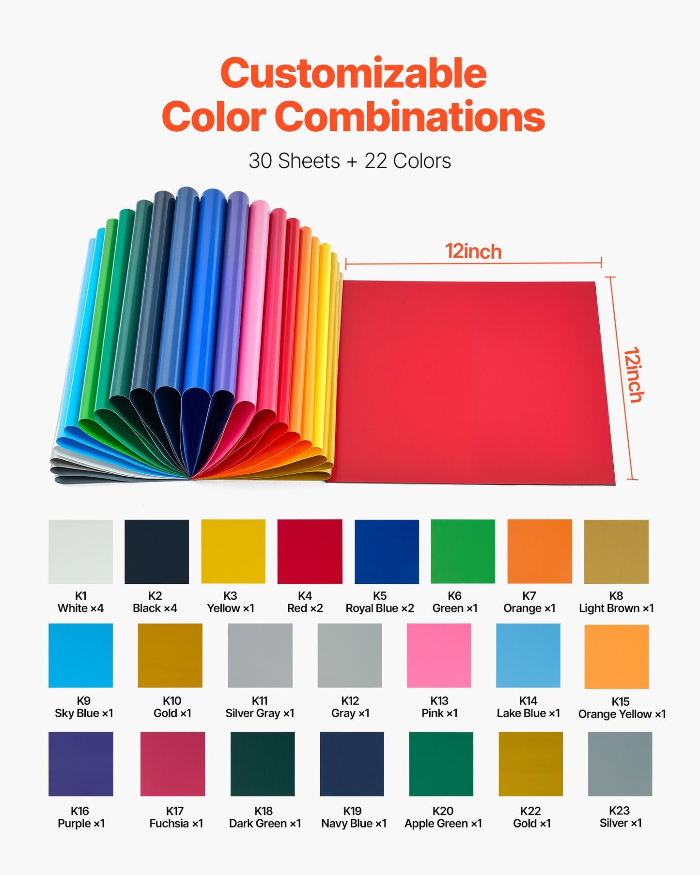 Heat Transfer Vinyl, 30 Pack, 12 x 12 in, Assorted Colors HTV Iron on Vinyl Bundle, Easy to Cut and Weed, with Accessories, Compatible with Cutting Machines, for Various Materials, T-shirts