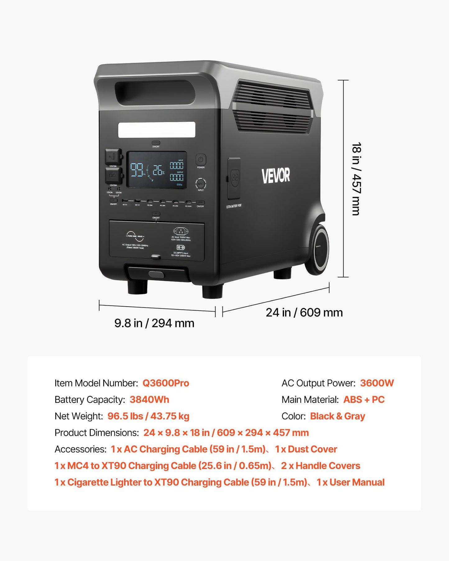 Portable Power Station, 3600W 3840Wh Power Station Solar Generator with 10 Output Ports & Adjustable Input Power, Expandable LiFePO4 Battery Backup for Home Camping RV (Solar Panel NOT Included)