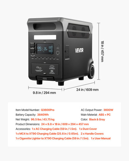 Portable Power Station, 3600W 3840Wh Power Station Solar Generator with 10 Output Ports & Adjustable Input Power, Expandable LiFePO4 Battery Backup for Home Camping RV (Solar Panel NOT Included)
