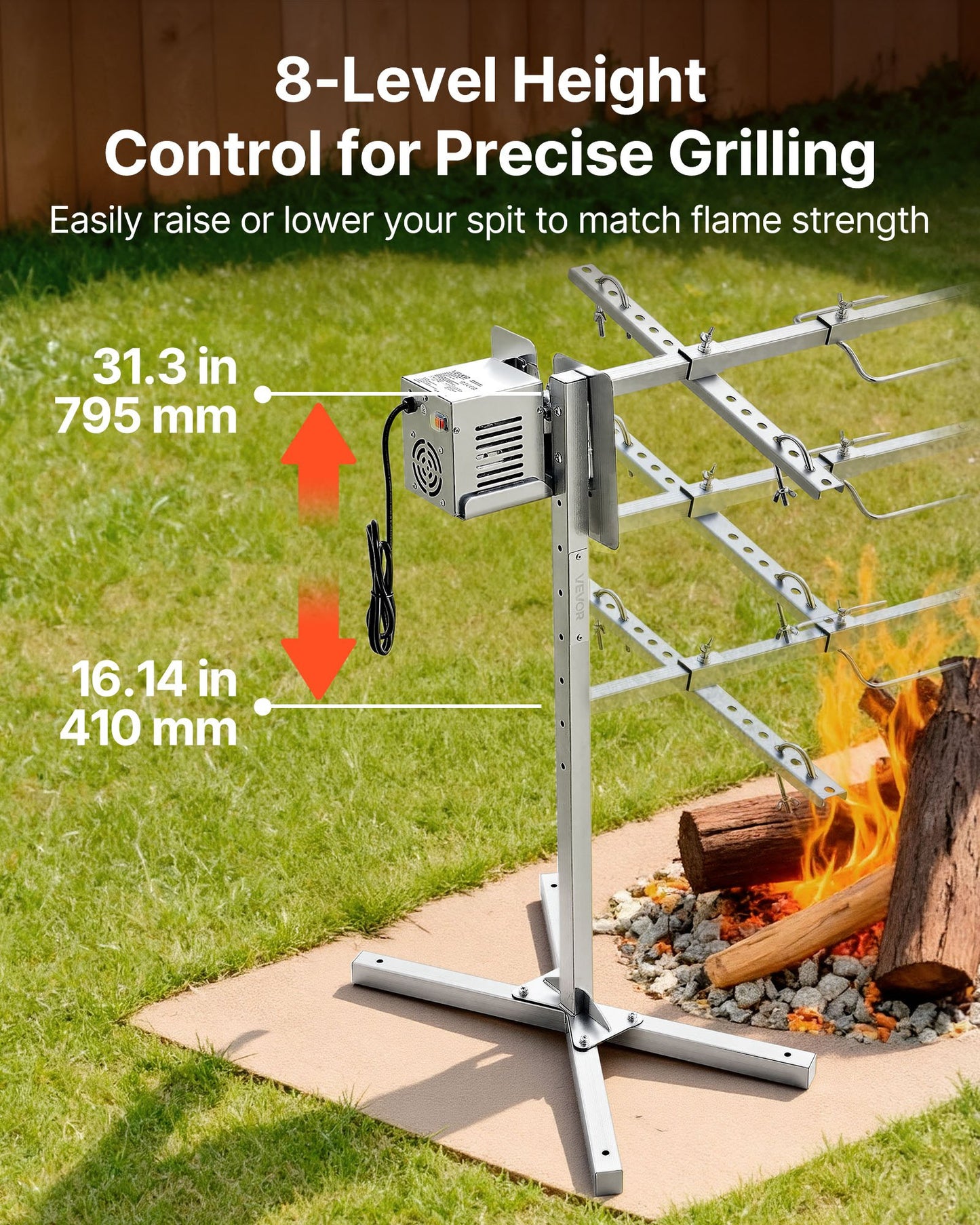 Rotisserie Grill, AC120V 8 Level Height Electric Rotisserie Grill Kit, BBQ Grills Rotisseries Kit with 132 lbs Load Capacity, 38W Motor, Stainless Steel Automatic Grilling Kits for Parties