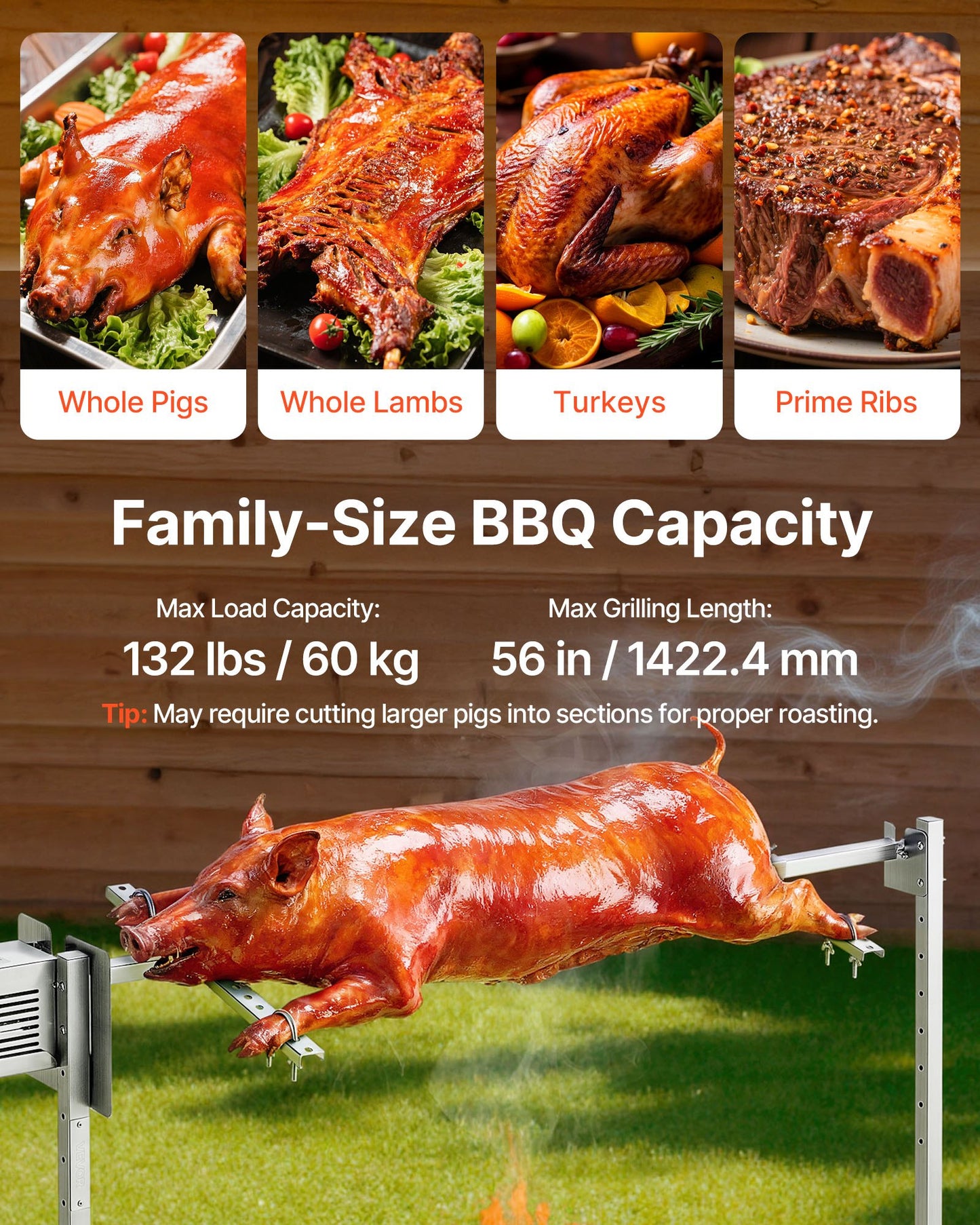 Rotisserie Grill, AC120V 8 Level Height Electric Rotisserie Grill Kit, BBQ Grills Rotisseries Kit with 132 lbs Load Capacity, 38W Motor, Stainless Steel Automatic Grilling Kits for Parties