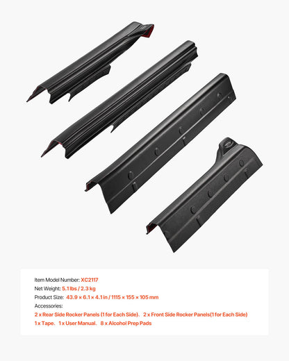 Rocker Panel Guard, 4-Piece Set Compatible with 2014-2018 Chevrolet Silverado 1500 Extended Cab, Replacement for 14068 Trail Armor Side Skirts Extension Body Kit, Driver Side, 3M Adhesive, Black