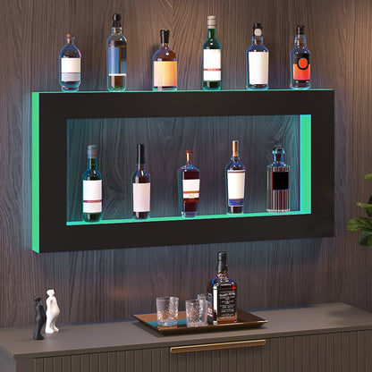 LED Lighted Liquor Bottle Display Bar Shelf RF & App Control 48" Square