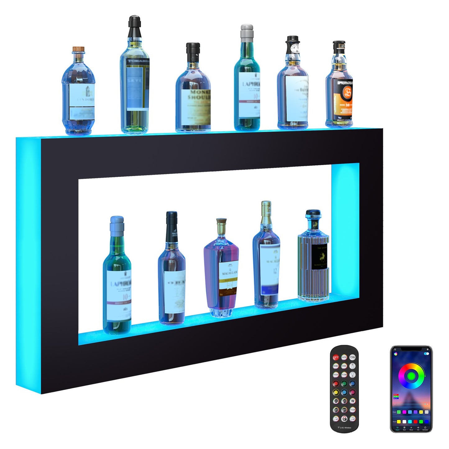 LED-upplyst spritflaska Display Bar Hylla RF & App Control 48 tum