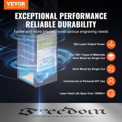 Laser Engraver, 20W Output Laser Engraving Machine, 15.7" x 15.7" Large Working Area, 10000mm/min Movement Speed, Compressed Spot with Rotary Roller, Laser Cutter for Wood, Certain Metal