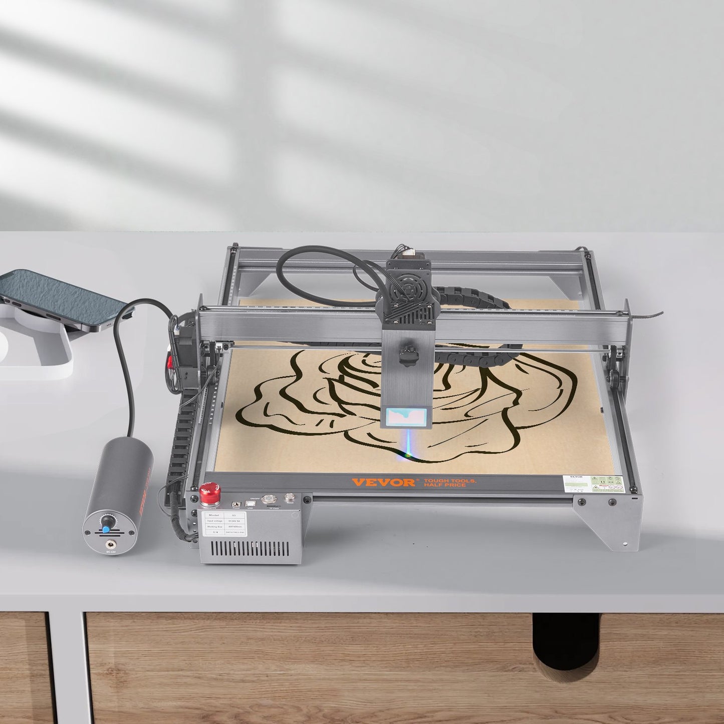 Laser Engraver, 20W Output Laser Engraving Machine, 15.7" x 15.7" Large Working Area, 10000mm/min Movement Speed, Compressed Spot with Rotary Roller, Laser Cutter for Wood, Certain Metal