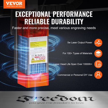 Laser Engraver, 5W Output Laser Engraving Machine, 16.1" x 15.7" Large Working Area, 10000mm/min Movement Speed, Compressed Spot with Eye Protection, Laser Cutter for Wood, Certain Metal