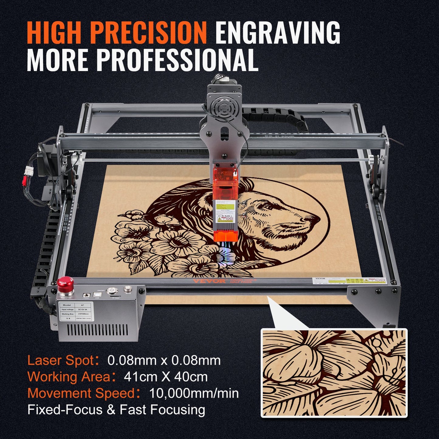 Laser Engraver, 5W Output Laser Engraving Machine, 16.1" x 15.7" Large Working Area, 10000mm/min Movement Speed, Compressed Spot with Eye Protection, Laser Cutter for Wood, Certain Metal