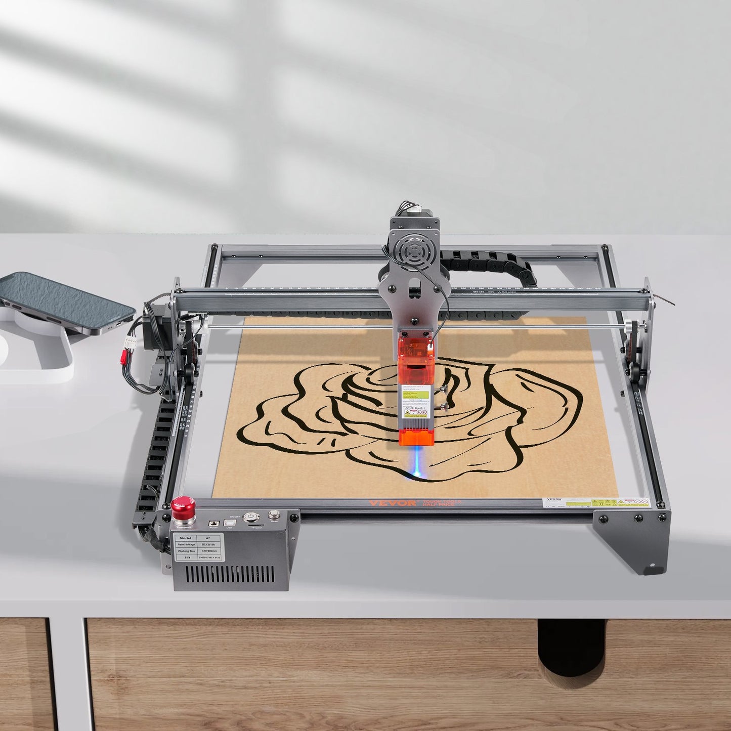 Laser Engraver, 5W Output Laser Engraving Machine, 16.1" x 15.7" Large Working Area, 10000mm/min Movement Speed, Compressed Spot with Eye Protection, Laser Cutter for Wood, Certain Metal