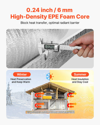 Reflective Insulation Roll, 2 Car Garage Door Thermal Insulation Kit, 6mm 24 in x 18 ft, 4 Rolls Aluminum Foil EPE Foam Core Radiant Barrier, White PE Film Heat Shield for Garage Doors