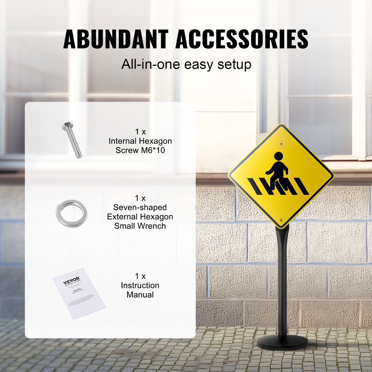 Skyltstolpe i gjutjärn 4 fot bärbar U-kanal skyltstativ med hjul Svart