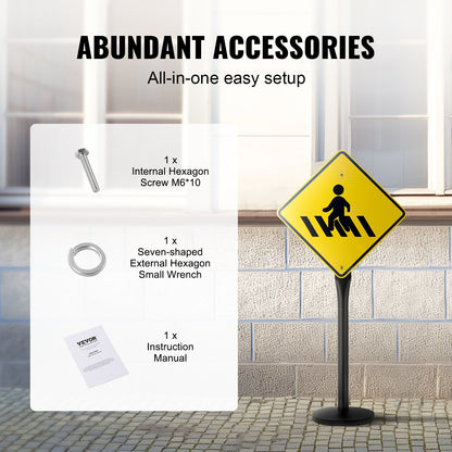 Skyltstolpe i gjutjärn 4 fot bärbar U-kanal skyltstativ med hjul Svart