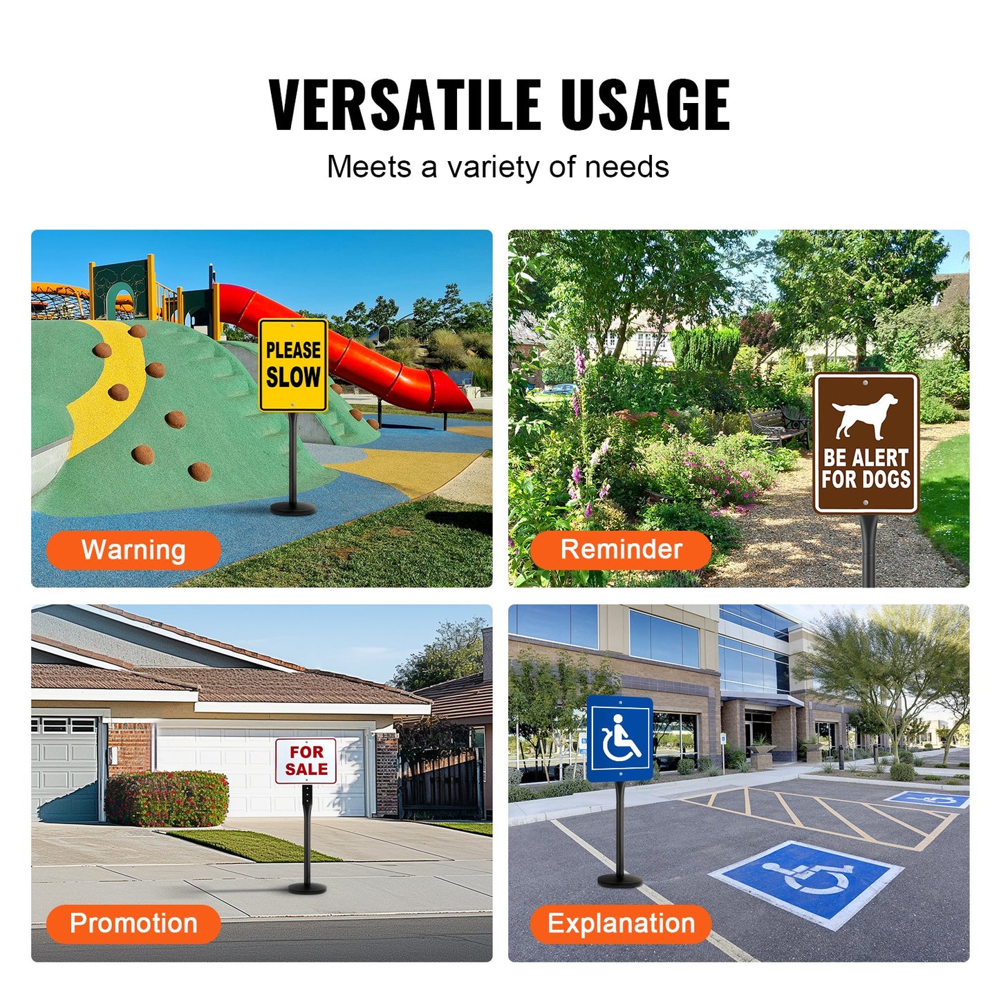 Skyltstolpe i gjutjärn 4 fot bärbar U-kanal skyltstativ med hjul Svart