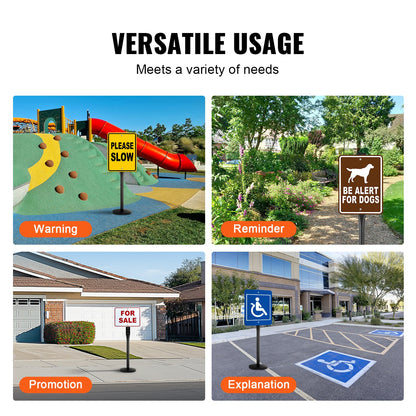 Skyltstolpe i gjutjärn 4 fot bärbar U-kanal skyltstativ med hjul Svart