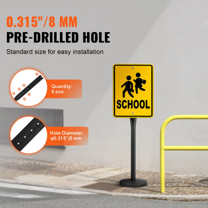 Cast Iron Sign Post, 4 ft Portable Heavy Duty Steel Post Sign Holder with Hard Plastic Base & Wheels, U-Channel Sign Stand for Garden, Courtyard, Farm or Traffic Intersection, Black