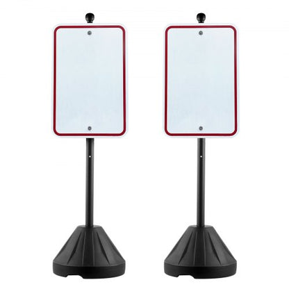 Portable Sign Post, 5 ft Cast Iron Sign Post Holder with Hard Plastic Base & Wheels, Movable Parking Sign Stand for No Parking Street Signs, Handicap Parking Sign, with Base, Bolts Nuts, Black