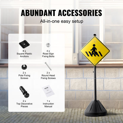 Schilderpfosten aus Gusseisen, 1,5 m, tragbar, U-Kanal-Schildständer mit Rädern, Schwarz