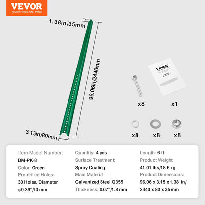 Gusseisen-Schilderpfosten, 2,44 m, fester U-Kanal, robuster Pfosten-Schilderhalter, Grün
