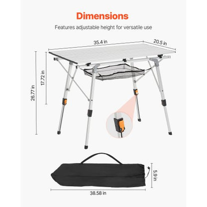 Foldable Portable Camping Table Aluminum Outdoor Picnic Table Mesh Storage | EU