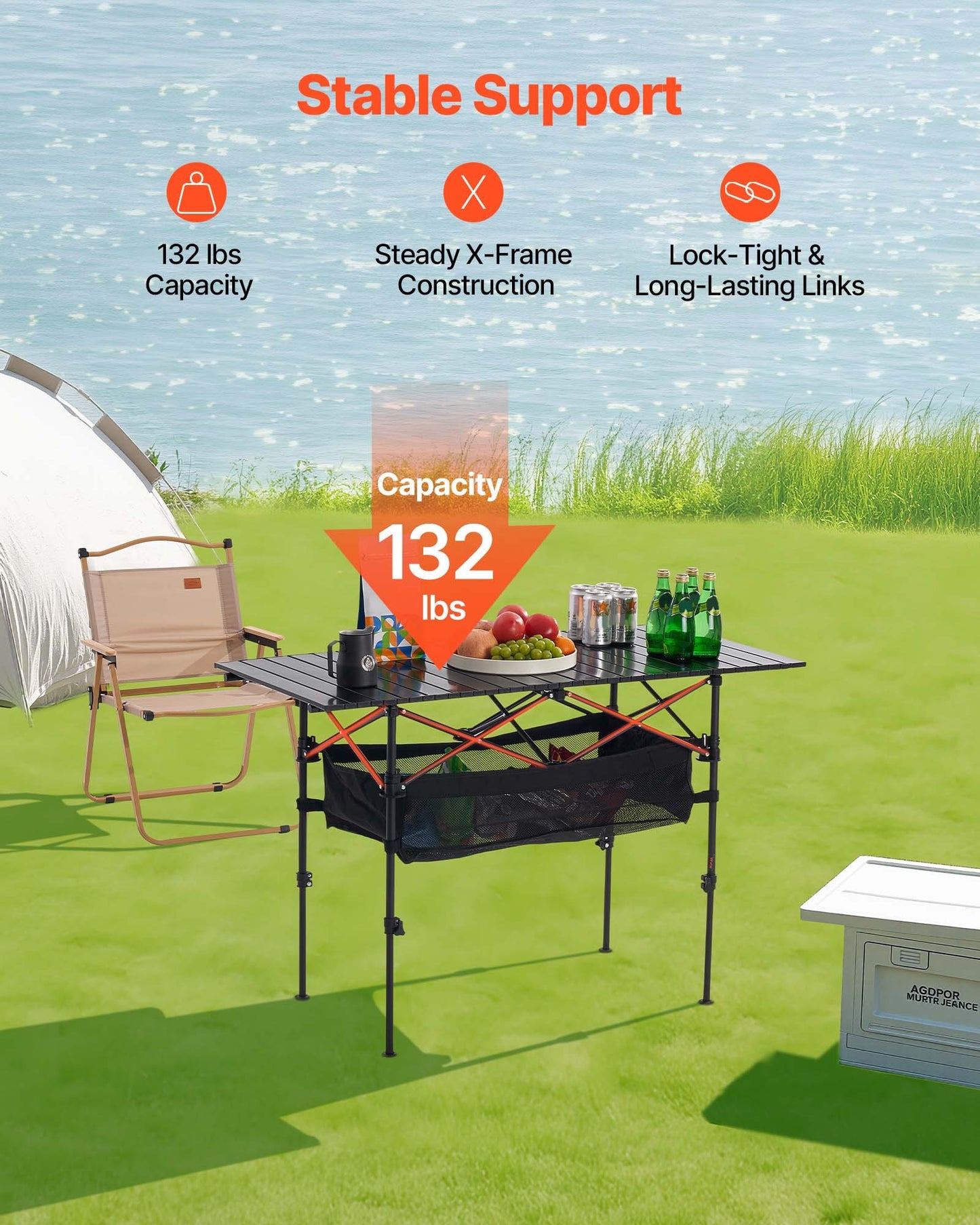 Folding Camping Table, Portable Roll Up Side Tables, Lightweight Aluminum Beach Table with Adjustable Height, Large Storage Bag and Carry Bag, For Outdoor BBQ Tailgating Picnic, Travel, Black