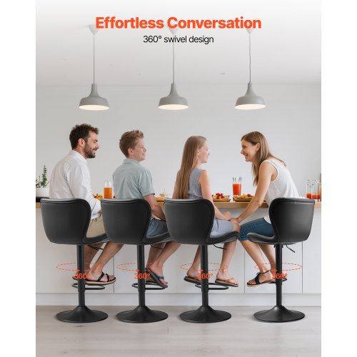 Barstolsset med 2, Moderna PU-läderpallar på bänkhöjd, Vridbar köksstol med ryggstöd och fotstöd, Höjdjusterbar armstödslös barstol, Barstolar med ö för kök, matsal, Svart |  EU