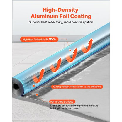 Dubbelreflekterande isoleringsrulle, perforerad vävd strålningsbarriär, 0,15 mm 38,1 m x 1,22 m, dubbelsidig aluminiumfolie värmereflekterande sköld, värmeisoleringsrulle för fönster husbilstak |  EU