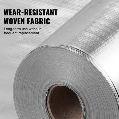 Double Reflective Insulation Roll, Woven Fabric Radiant Barrier, 6.5 Mil 48 in x 250 ft, Aluminum Foil PE Woven Cloth Heat Reflective Shield, Thermal Insulation Roll for Window RV Roof