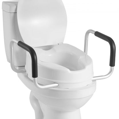 Raised Toilet Seat with Arms, 300 lbs Load Capacity, 4-Inch Lift Height, Widened Commode Elevated Toilet Seat Riser with Padded Handles for Seniors, Elderly, Handicap, Disabled, and Adults Use