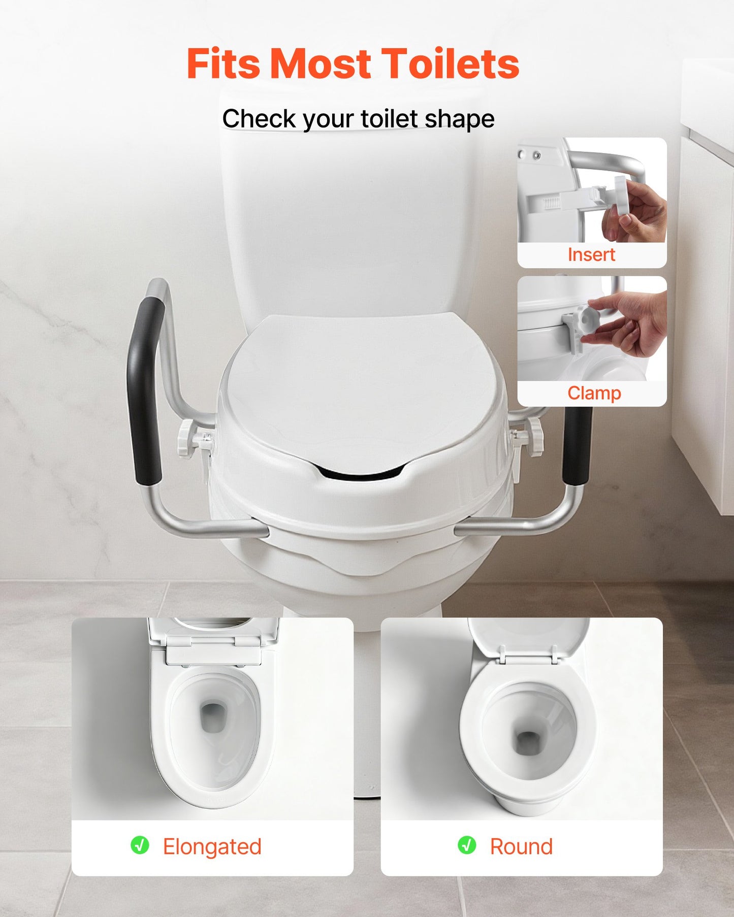 Raised Toilet Seat with Arms, 300 lbs Load Capacity, 4-Inch Lift Height, Widened Commode Elevated Toilet Seat Riser with Padded Handles for Seniors, Elderly, Handicap, Disabled, and Adults Use