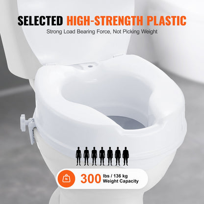 Raised Toilet Seat, 4" Height Raised, 300 lbs Weight Capacity, Universal Toilet Seat Riser, Screw Rod Locking, with Toilet Seat, for Elderly, Handicapped, Patient, Pregnant, Medical