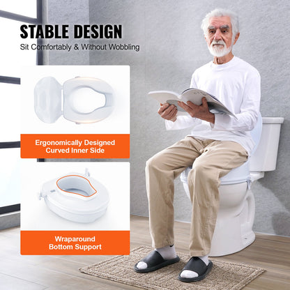 Raised Toilet Seat, 4" Height Raised, 300 lbs Weight Capacity, Universal Toilet Seat Riser, Screw Rod Locking, with Toilet Seat, for Elderly, Handicapped, Patient, Pregnant, Medical